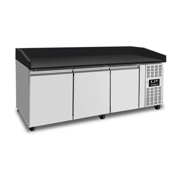 Pizza Theke 3 Türen – Schwarz Granit - 202x80x100cm