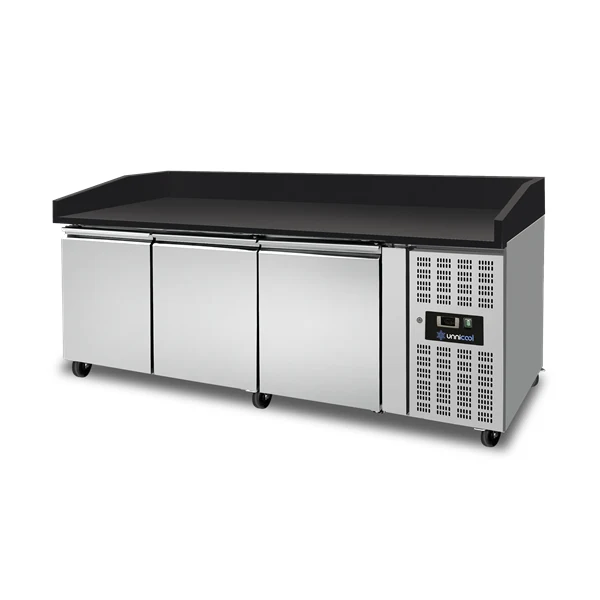 Pizza Theke 3 Türen – Schwarz Granit - 202x80x100cm
