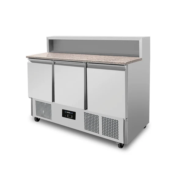 Pizza-Arbeitsbank, 3-Türig (GN 1/1), mit 8 × GN 1/6 Ablage +2°C bis +8°C