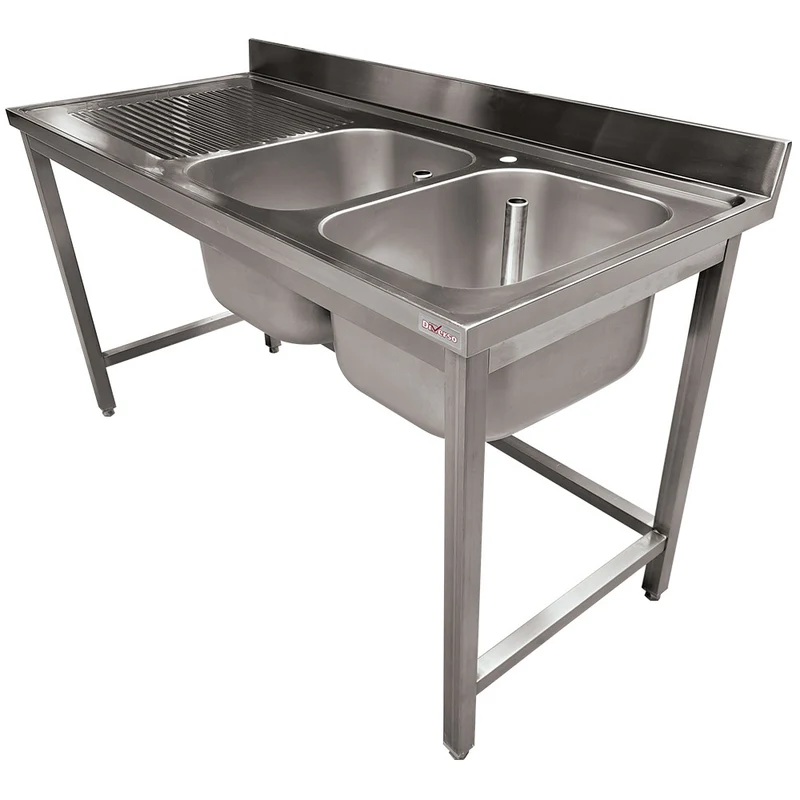Profi Edelstahl-Spültisch 1600x700 mm , 2 Becken & Abtropffläche links , offener Unterbau, WR-C2E1-6G