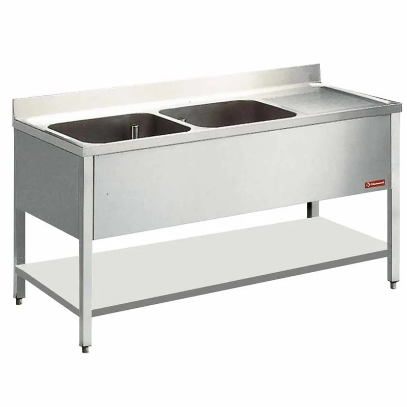 Spültisch 2 Becken und 1 Abtropffläche - L1421D-D