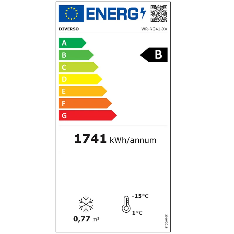 Tiefkühlschrank mit Glastür 400L , Edelstahl , Energieeffizienz B, WR-NG41-XV