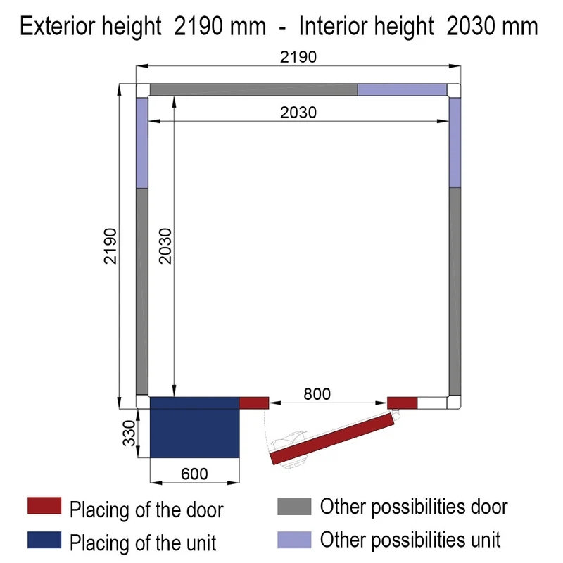 Kühlzelle mit Monoblock-Aggregat , 8,37 m³ , 80 mm Isolierung, WR-Z2226-8V-R2