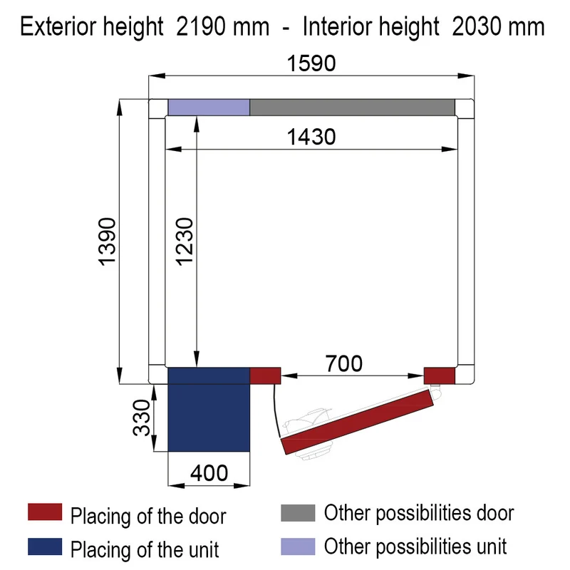 Tiefkühlzelle 3,57 m³ mit Monoblock-Aggregat , 80 mm Isolierung, WR-Z1714-8S-R2