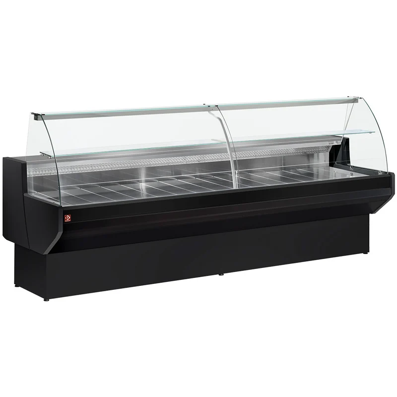 Gekühlte Verkaufstheke mit gebogener Frontscheibe und Reservefach - SCHWARZ - ML20/B5-R2