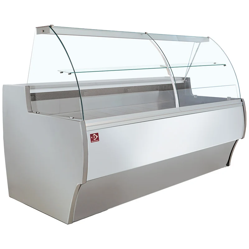 Kühltheke mit gebogener Frontscheibe, Umluft und Reservefach - GRAU/WEISS - MA20/E8-R2V