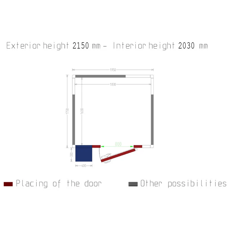Kühlzelle 6 m³ mit Monoblock-Kühlaggregat , Türposition flexibel wählbar, WR-C2020-6M