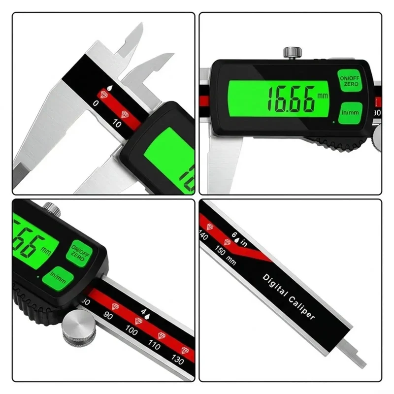 Stainless Steel Digital Caliper With Rechargeable Battery And Bright Green Backlight Display For Machining Woodworking Tasks Delivering Hella Tight Tolerance And Zero Point Zero Three Accuracy