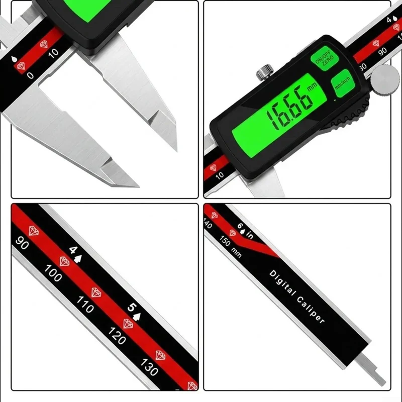 Stainless Steel Digital Caliper With Rechargeable Battery And Bright Green Backlight Display For Machining Woodworking Tasks Delivering Hella Tight Tolerance And Zero Point Zero Three Accuracy