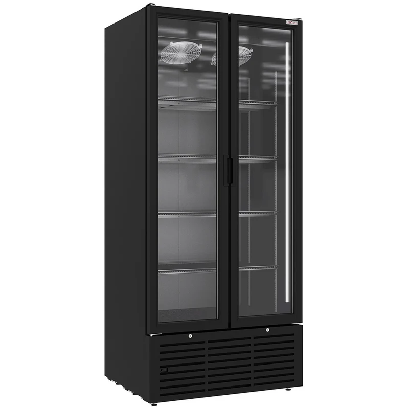 Gastro Getränkekühlschrank 804L mit 2 Glastüren , Umluftkühlung , Schwarz, WR-80SB-SB