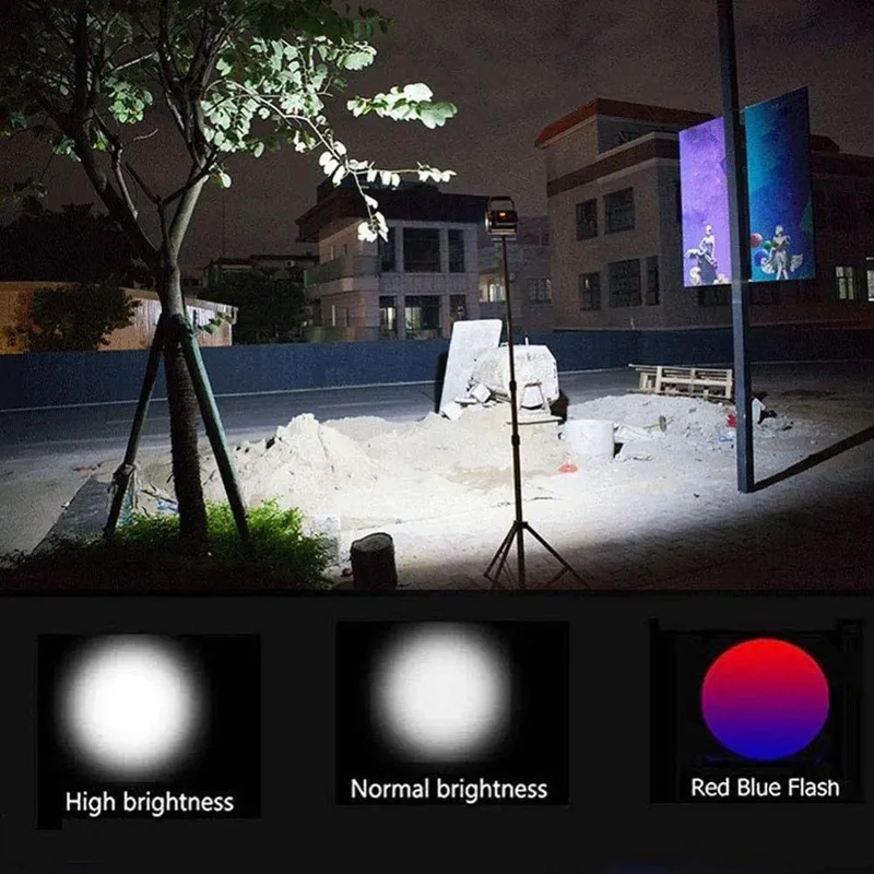 Built Tough 500W LED Floodlight Spotlight With Foldable Adjustable Tripod Stand Portable Rechargeable Fixture 130 LEDs 270 Degree Swivel Head No Hassle Setup For Jobsites Or Tailgates Anywhere