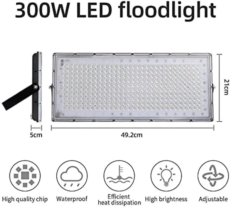 Rock Solid 6 Pack Outdoor LED Flood Lights 300W Pump Out 24000 Lumens Blazing 6000K Cool White Coverage IP65 Sealed Weatherproof Shield For Yards And Job Sites With Beefy Swivel Mounts