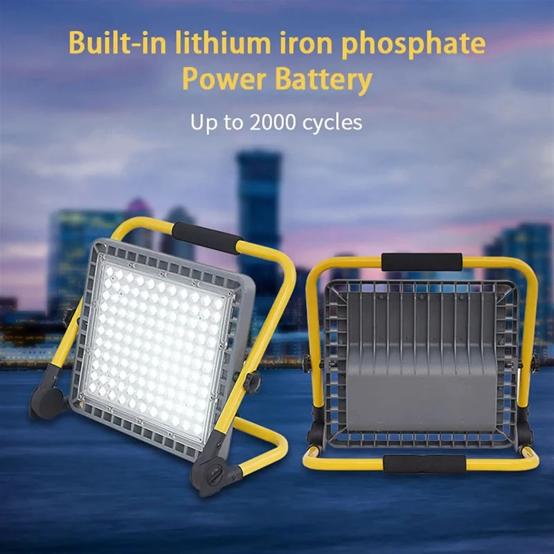 High Powered Portable Rechargeable Led Floodlight Pumping Out 100W 200W 300W Or 400W Blinding White Light With Nuts Bolts Ip65 Waterproof Aluminum Frame For The Job