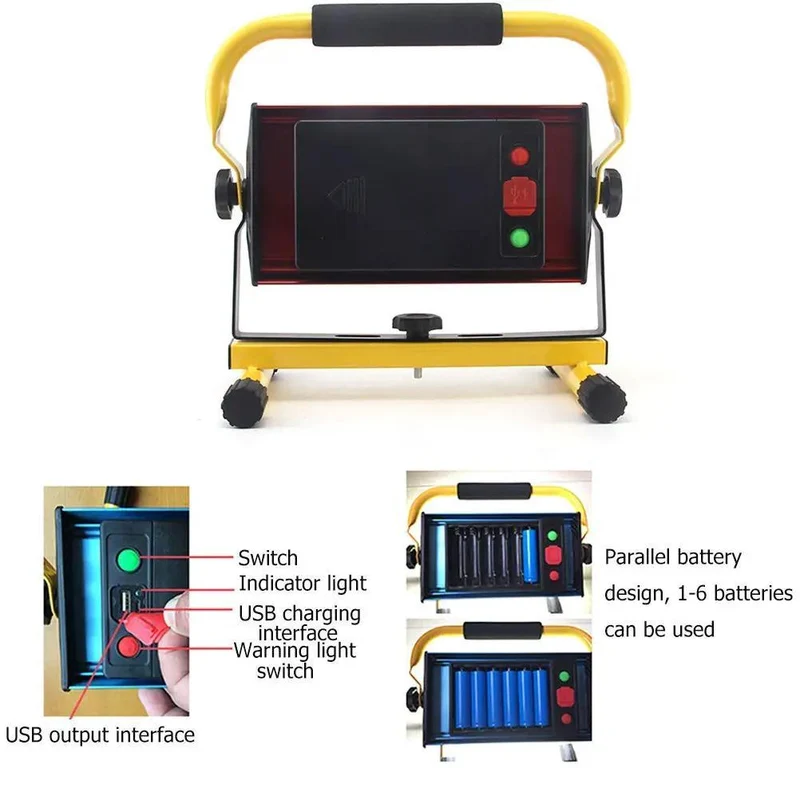 Rock Solid Grab And Go Rechargeable 70W Led Work Light Floodlamp With Adjustable Pivot Handle Portable Job Site Lamp 120 Degree Wide Beam Cordless Construction Flashlight For Crews