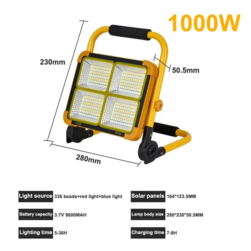 Heavy Duty Solar Flood Light 2000W Portable LED Spotlight Rechargeable Aluminum Projector Light Rock Solid Build For Yard Party Setup Court Area Warehouse Zero Hassle Installation All Weather Resistance Top Tier Brightness
