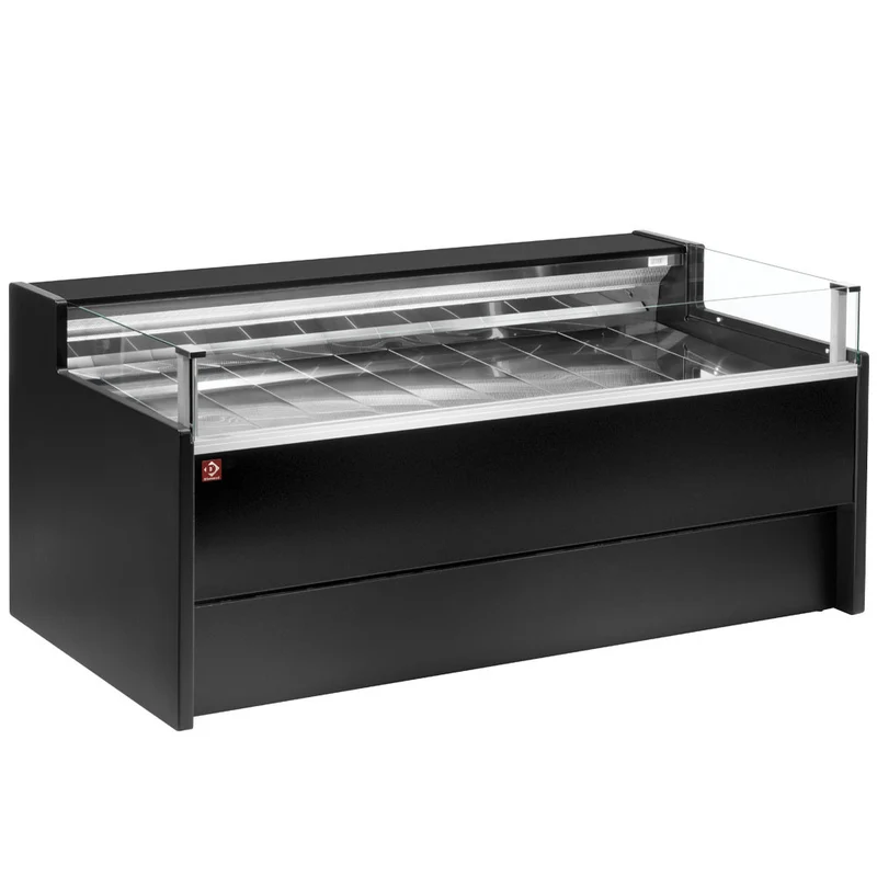 SB-Kühltheke 200 cm , Umluftkühlung & gekühlter Unterbau , Schwarz, VZ20/B5-VR2/SS