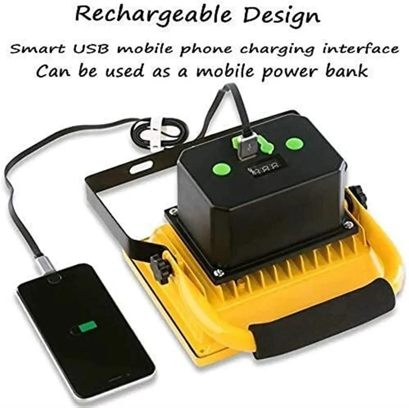 Kickass Rechargeable LED Floodlight 500W 5000 Lumens With Digital Display And USB Power Bank Function For Emergency Work Site Security And Rugged Outdoor Use Featuring 360 Degree Rotation