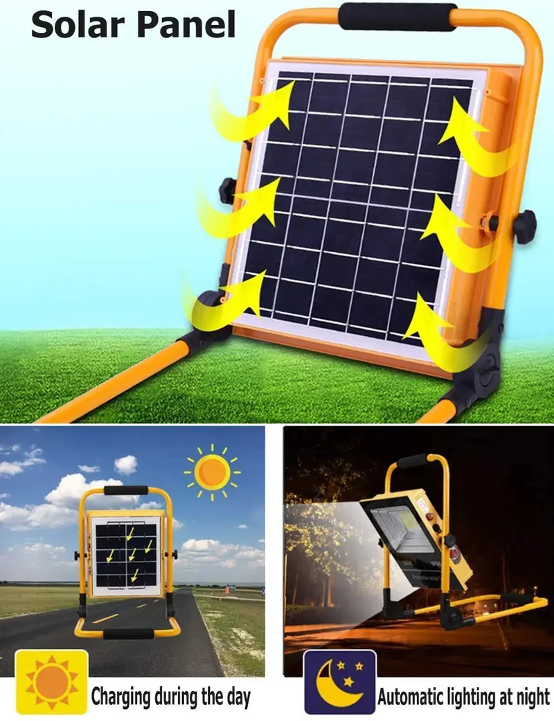 Heavy Duty Portable Led Work Light Rechargeable Solar Flood Lamp Waterproof Construction Spotlight With Massive Battery Backup And Extended Run Time Straight Up Built Damn Tough For Any Job Site