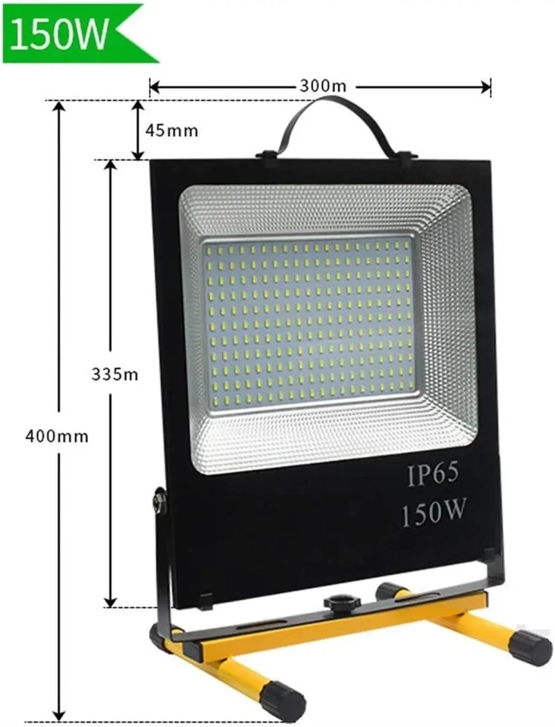 Badass 150W LED Flood Light Rechargeable Portable Searchlight Emergency Workhorse For Camping And Jobsites High Intensity White Glow Rust Proof Aluminum Build All Day Battery Life Beast Mode