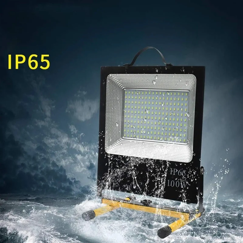 Badass 150W LED Flood Light Rechargeable Portable Searchlight Emergency Workhorse For Camping And Jobsites High Intensity White Glow Rust Proof Aluminum Build All Day Battery Life Beast Mode