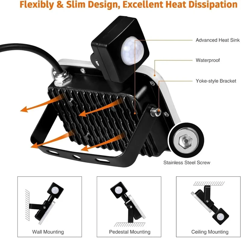 Rock Solid 20W LED PIR Floodlight With Smart Motion Trigger For Smooth Nighttime Coverage Heavy Cast Aluminum Housing Featuring Reliable Heat Venting And Complete IP67 Weatherproof Protection Built To Perform Flawlessly Day And Night