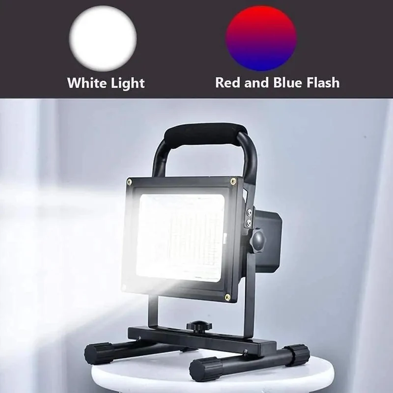 Hefty 200W LED Floodlight With Wireless Remote And Quick Toggle Between Solid Bright Beam Or Sharp Red Blue Warning Strobe Mode For Tough Jobsite Work Nights