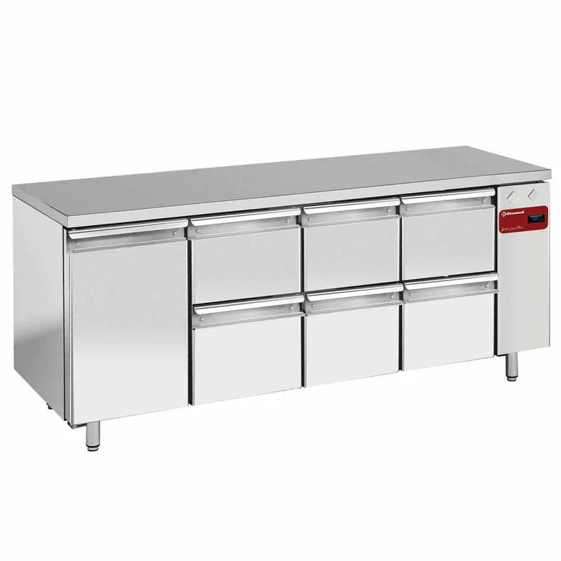 Kühltisch mit Arbeitsplatte 340 cm , Edelstahl , Bäckernorm EN 600x400, TS4N/H_3XK1/2-H