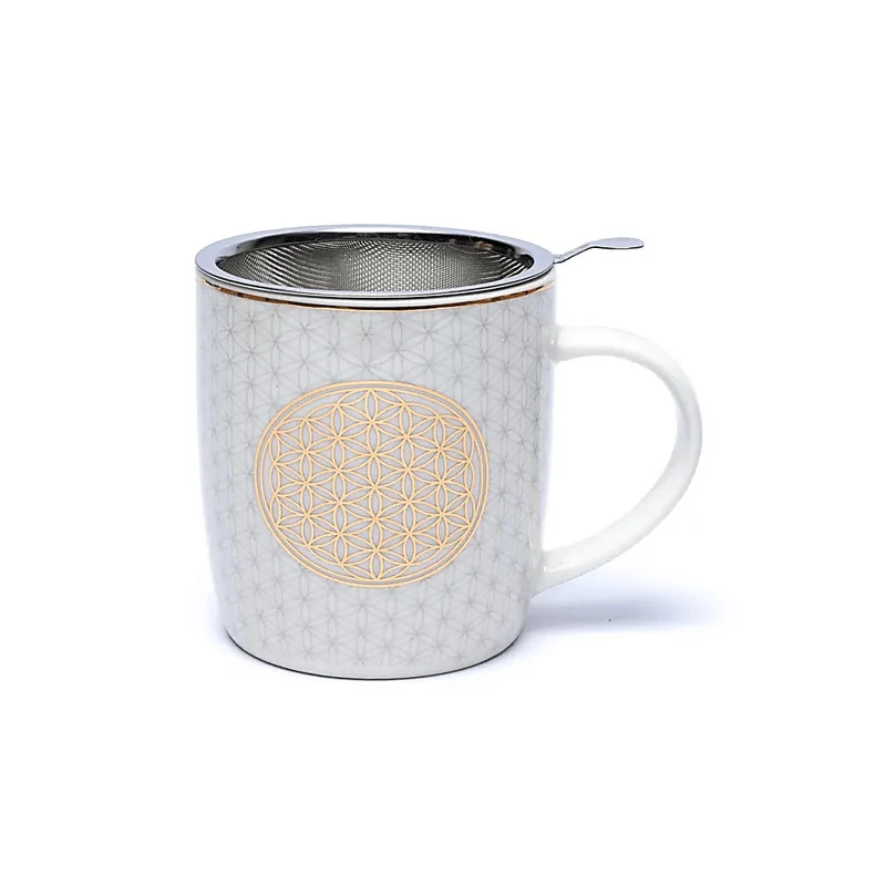 Teetasse mit Sieb Blume des Lebens