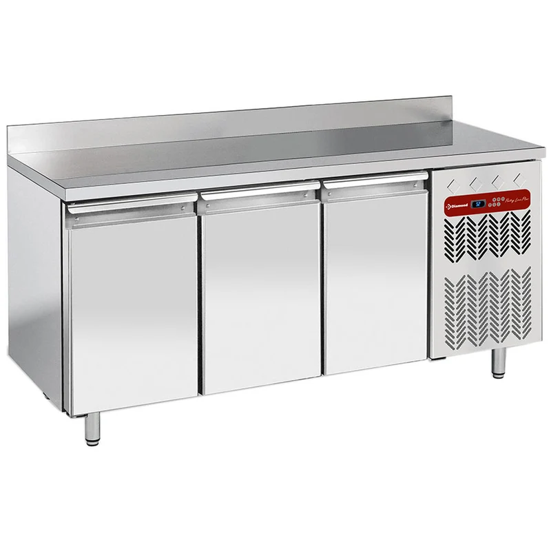 Profi-Kühltisch mit 3 Türen und Aufkantung , 550 L , Bäckernorm EN 600x400, TP3N/HA-R2