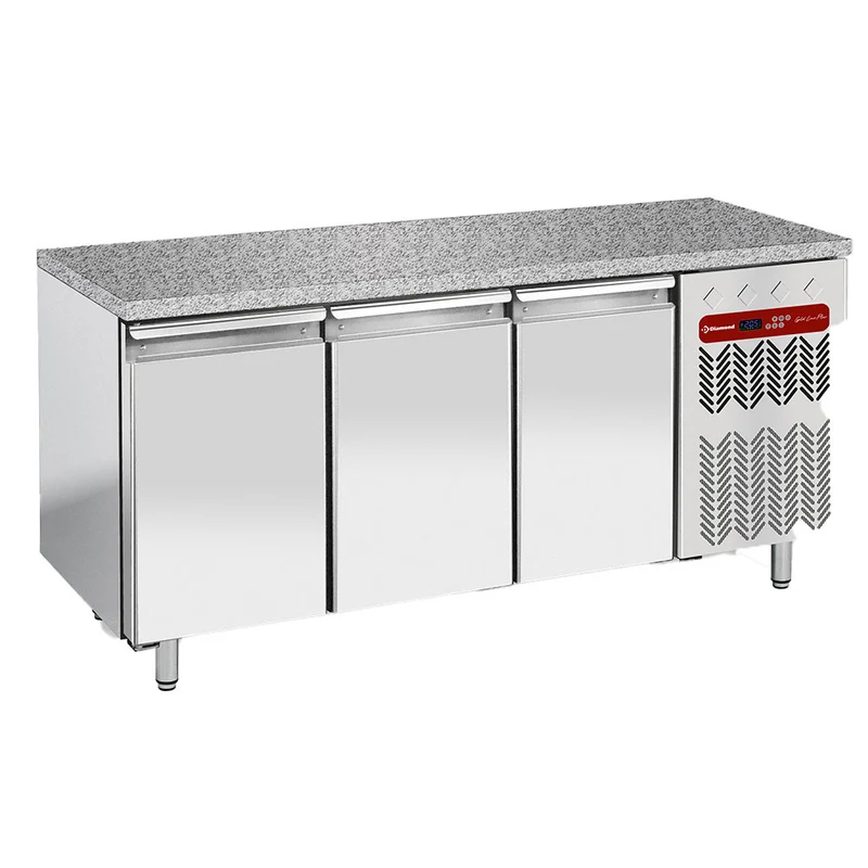 3-türiger Gastro-Kühltisch mit Granit-Arbeitsplatte , EN 600x400, TP3N/HG-R2