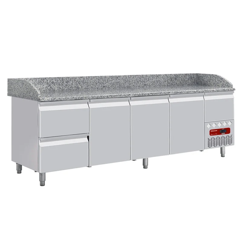 Kühltisch 3 Türen 600x400, 2 neutrale Schubladen (8x Behälter 600x400) + Schubladen für Utensilien - TP361/P9