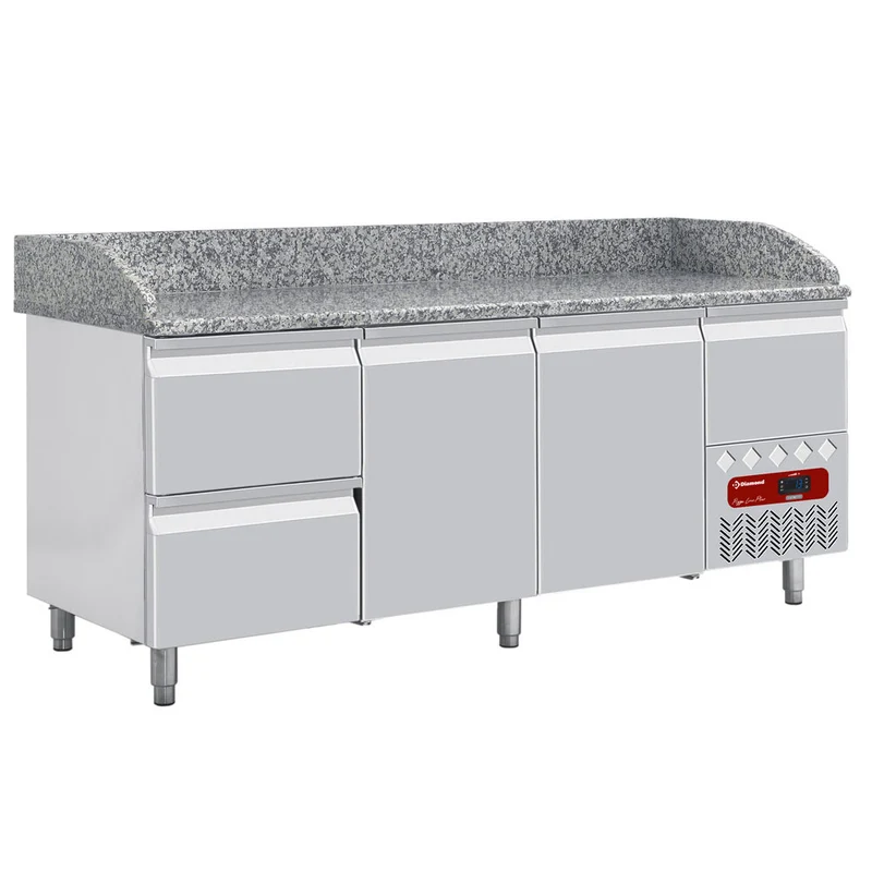 Kühltisch 2 Türen 600x400, 2 neutrale Schubladen (8x Behälter 600x400) + Schubladen für Utensilien - TP261/P9