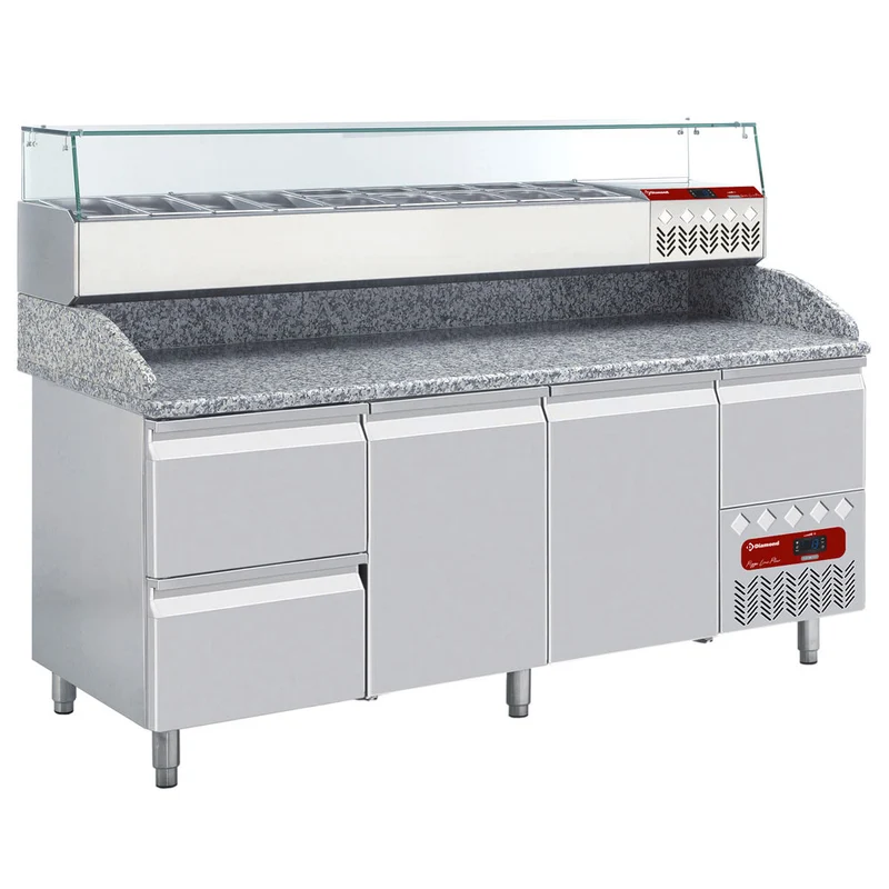 Pizzakühltisch mit Kühlaufsatz , 202 cm Breite, TP261/P9_SX198G/PP9
