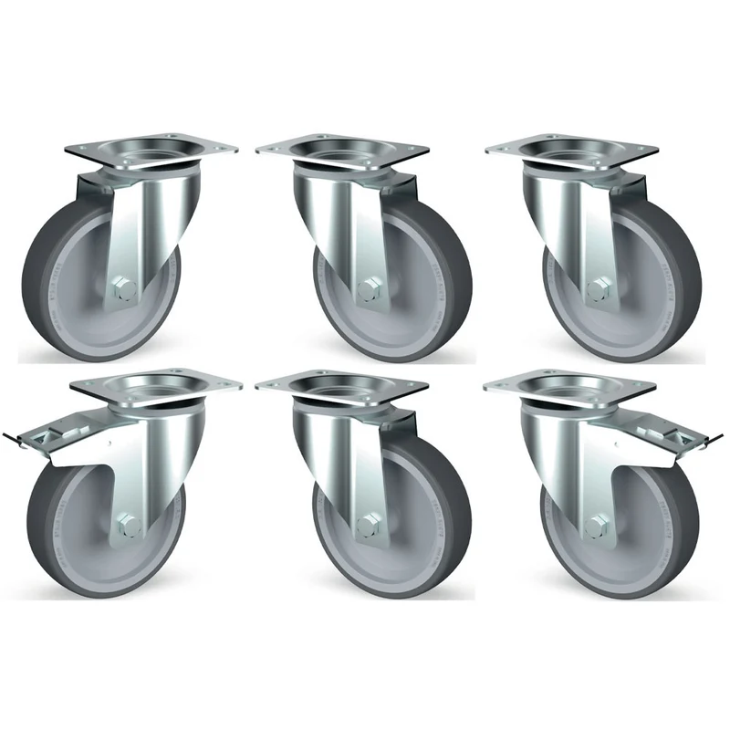 Edelstahl-Lenkrollen-Set 6-teilig , Ø 125 mm , 2x Feststellbremse, TIK6-L