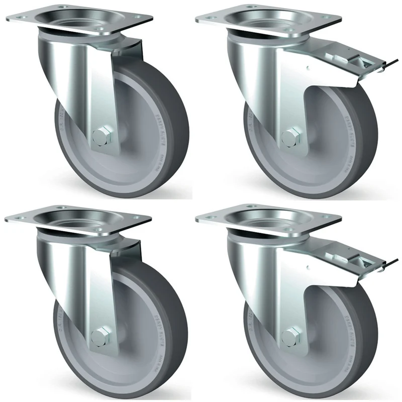 Profi Lenkrollen-Set Edelstahl , Ø 125 mm , 4er-Satz, 2 mit Feststeller, TIK4-L