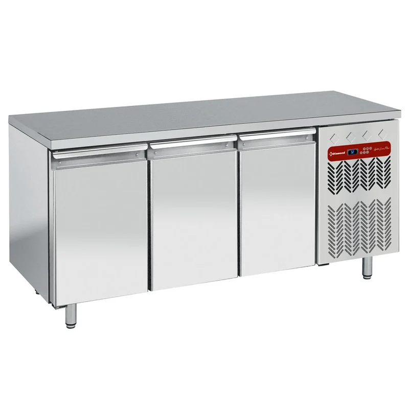 Profi Gastro-Kühltisch aus Edelstahl mit Arbeitsplatte, TG3N/H-R2_1XK1/2-H
