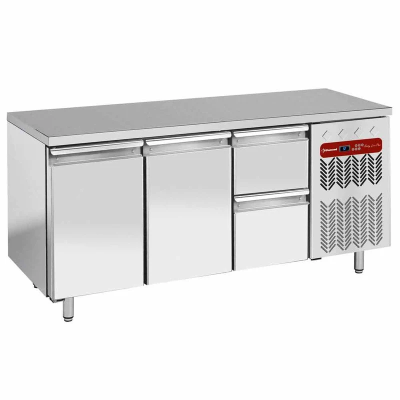 Profi Gastro-Kühltisch aus Edelstahl mit Arbeitsplatte, TG3N/H-R2_1XK1/2-H