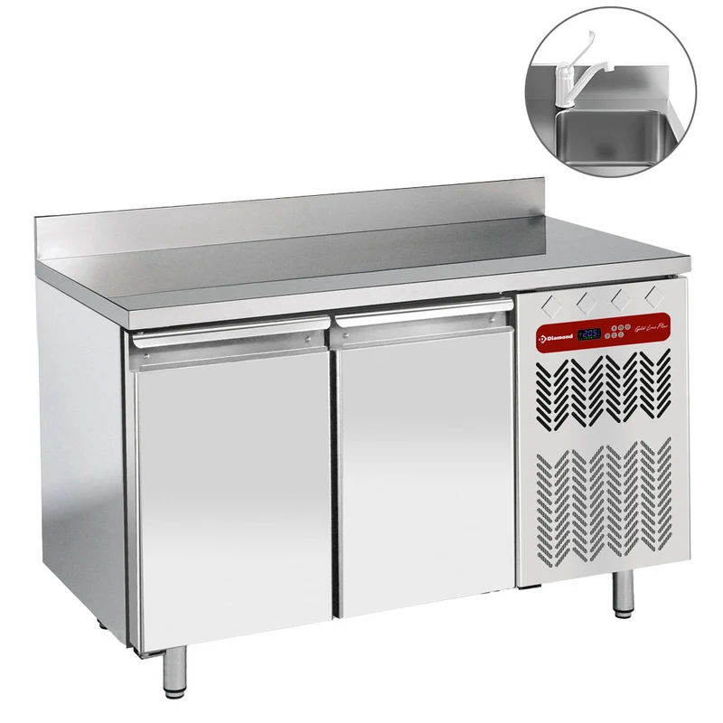 Gastro Umluft-Kühltisch mit Spülbecken, 2 Türen GN 1/1, TG2N/HA-R2EV