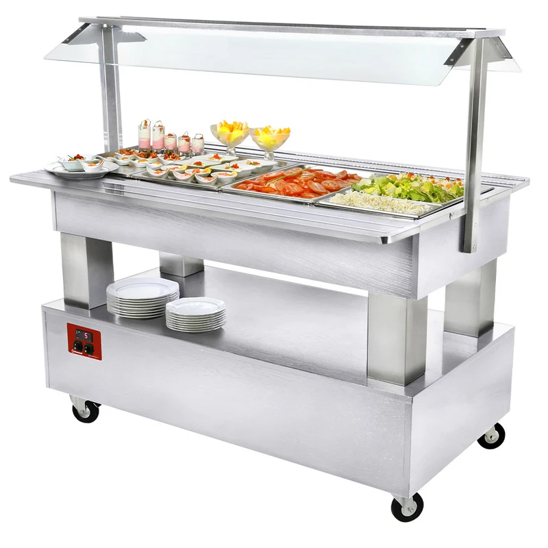 Salatbar mit Kühlung & Durchreiche , 4x GN 1/1 , Holzdekor Weiß, BSB/4N-A1-R2