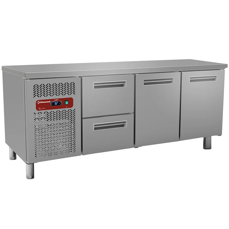 Gastro Kühltisch mit Arbeitsplatte , 2 Meter , Höhenverstellbar, BMIV20/R2_BC1/2-TP