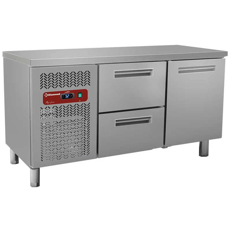 Profi Edelstahl-Kühltisch mit Arbeitsplatte, 150 cm, BMIV15/R2_BC1/2-TP