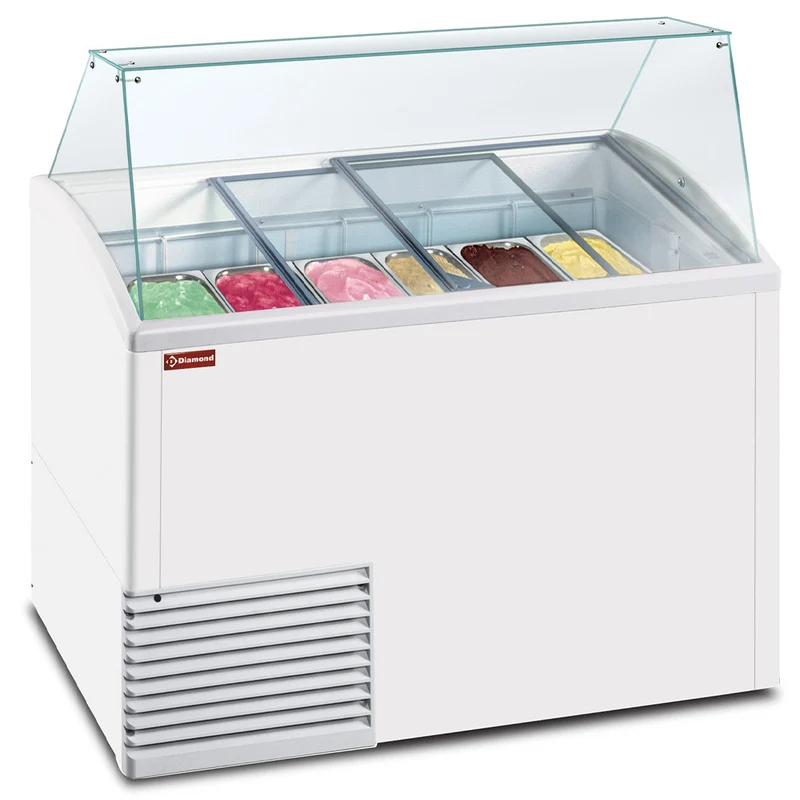 Professionelle Eisvitrine für 10 Behälter , Gekühlter Unterbau , Fahrbar, BIG-EXPO/LUX-R2