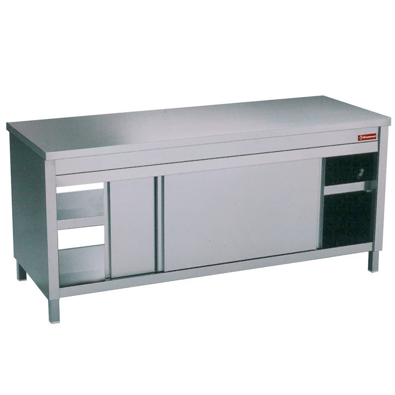Edelstahl-Arbeitsschrank mit Durchreiche , 1200 mm , beidseitige Schiebetüren, TAP127/U