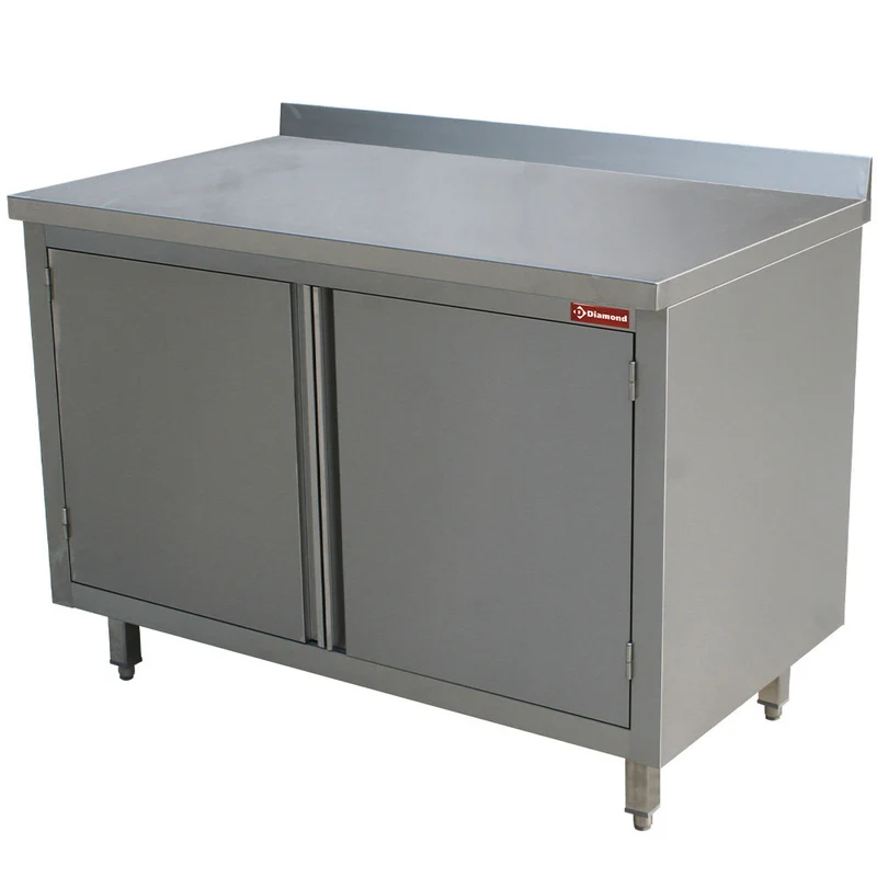 Edelstahl Arbeitsschrank mit Aufkantung & Flügeltüren , 800 x 700 mm, TA87/B-D