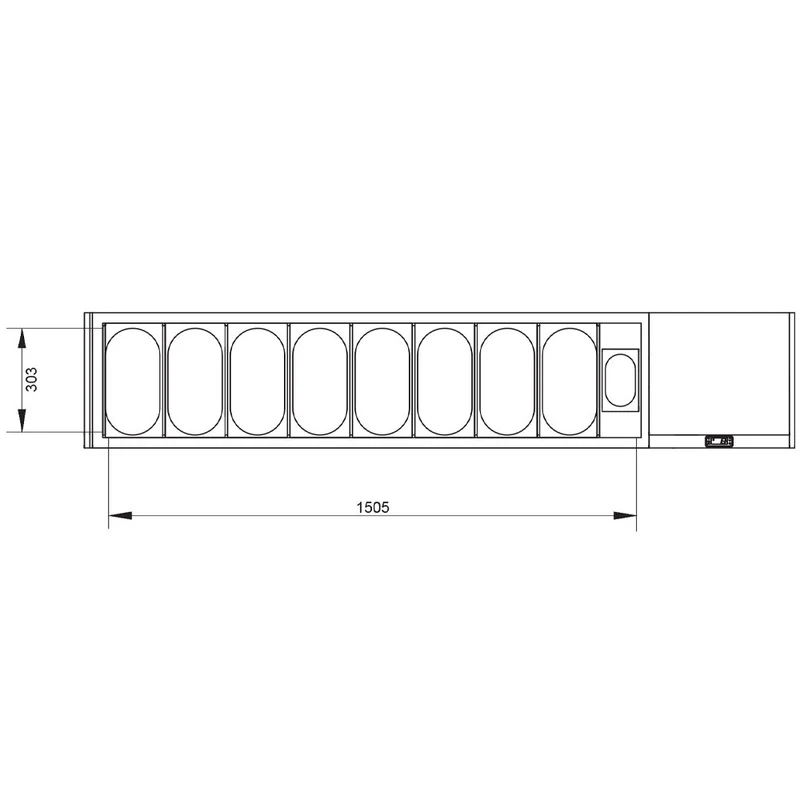 Kühlaufsatzvitrine für 8x GN 1/3 , 202 cm , Edelstahl mit Glasaufsatz, SY198G/PP9