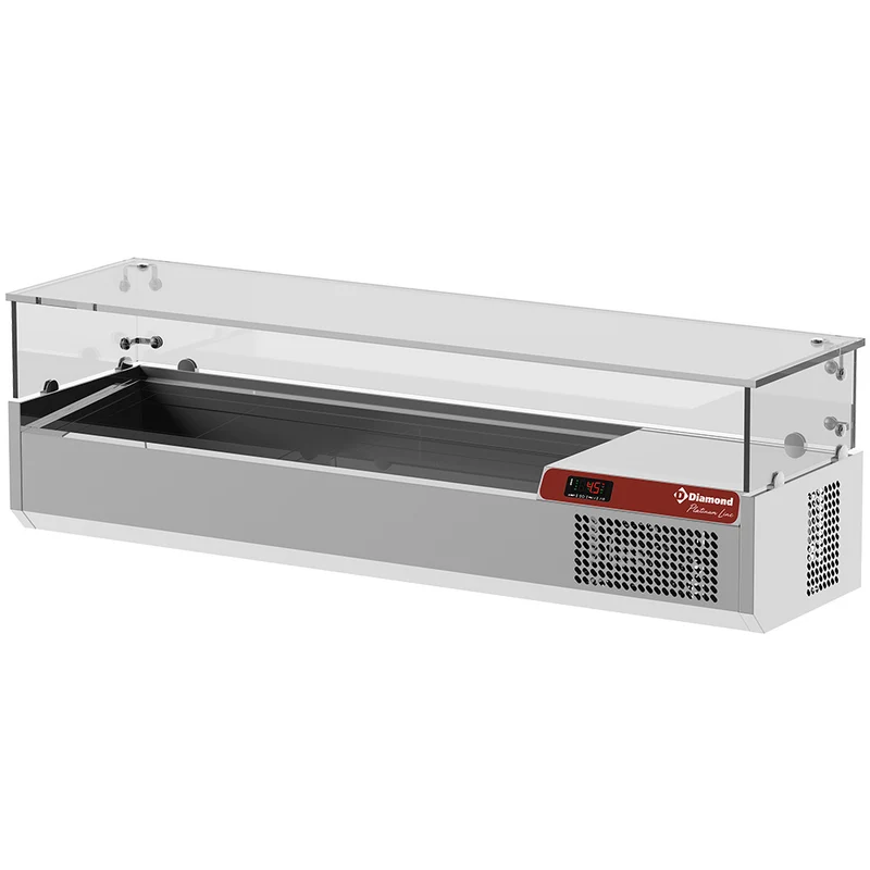 Aufsatzkühlvitrine Edelstahl, 1400 mm , mit Glasaufsatz, SY140/PL1