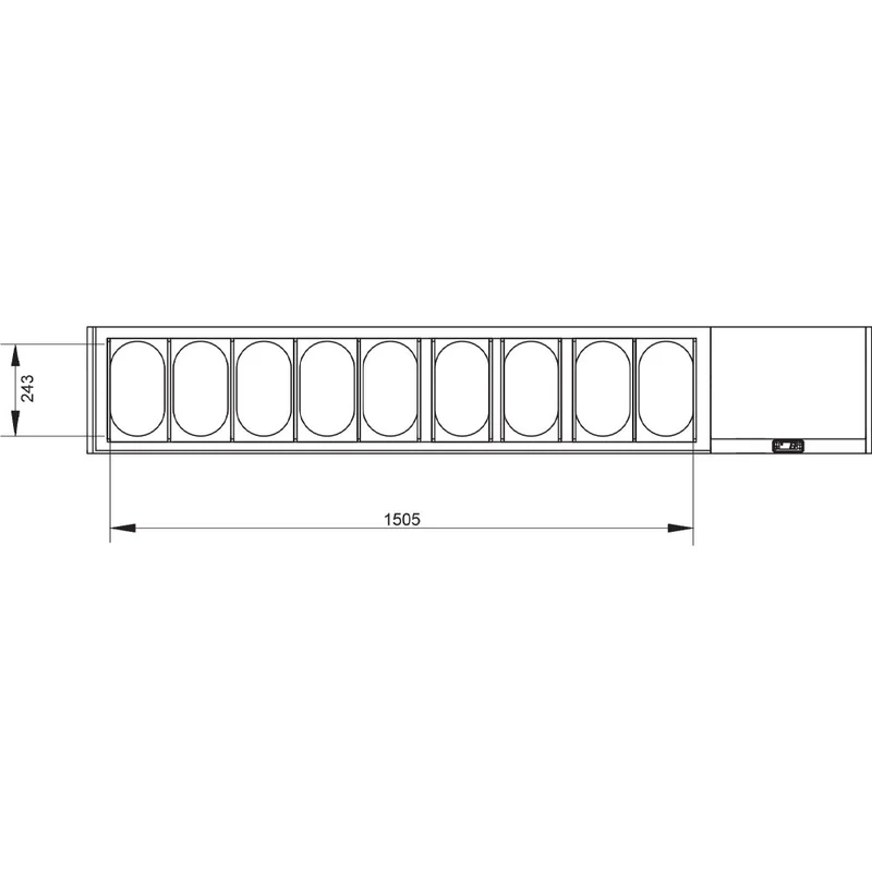 Professionelle Kühlaufsatzvitrine für 9 x GN 1/4 , 202 cm , Edelstahl, SX198G/PP9