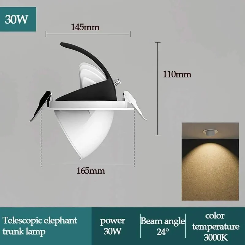 Premium 30W LED Gimbal Downlight Recessed Ceiling Fixture Adjustable Directional Spotlight Beam Full Dimming Control True Color Modes Rock Solid Aluminum Construction Smooth Gimbal Tracking For Garage Studio And Fresh Modern Vibe Setup