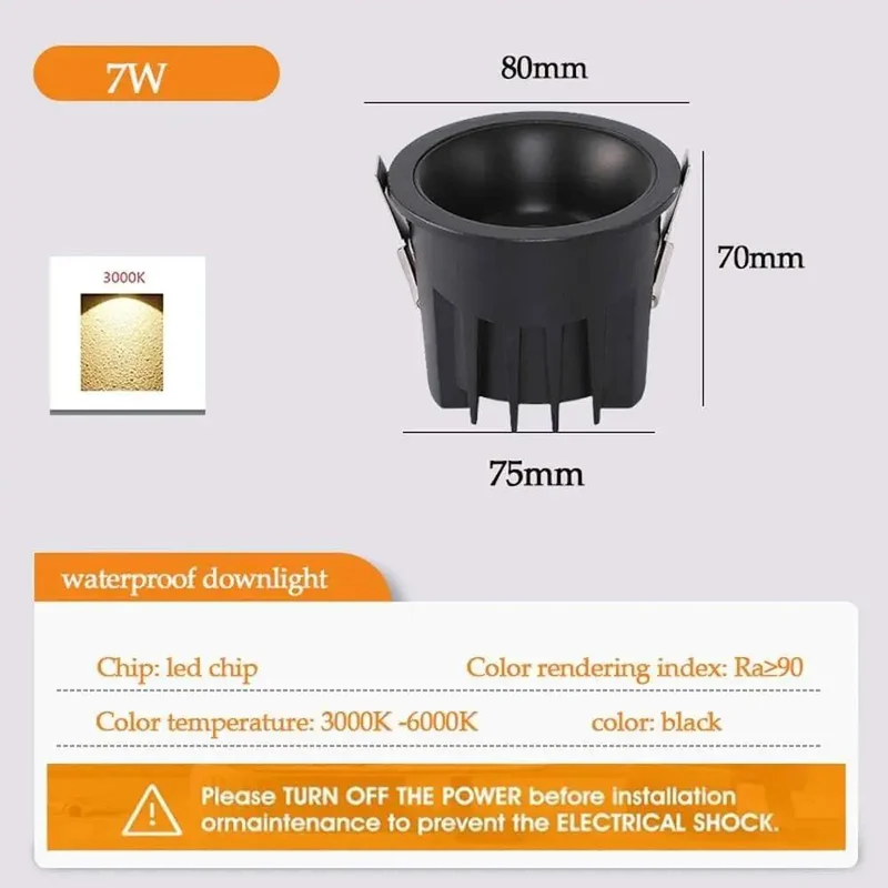 Slick 3.1 Inch Black Round Baffle Trim, Built Tough 2 Pack LED Recessed Downlight Retrofit Kit, 7W 10W 12W Cool White Ceiling Lights, IP65 Waterproof For A Major Room Glow Up