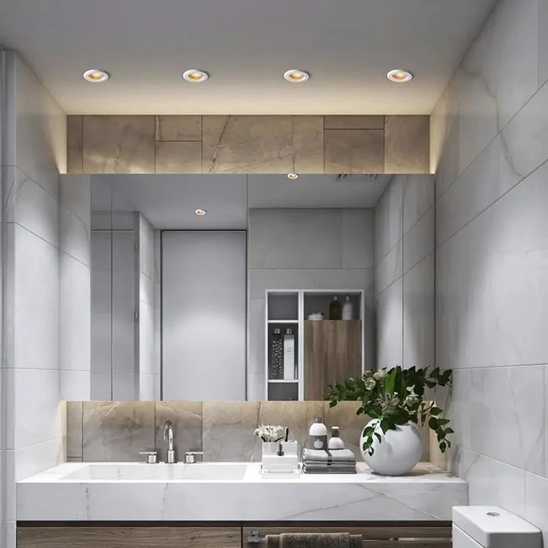 3.5 Inch Led Recessed Downlight Anti Glare Ip65 Waterproof Ceiling Light Cri90 Plus Rock Solid Aluminum Trim Kit 10W 3Cct Switchable 6000 Kelvin Wet Location Bathroom Housing